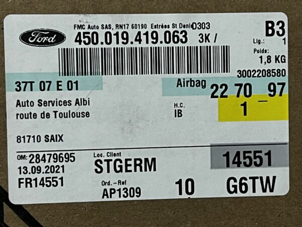 NEUF OEM Airbag Passager Ford Ranger T7 T6 Pick-Up 450019419063 PUFAD193252977U