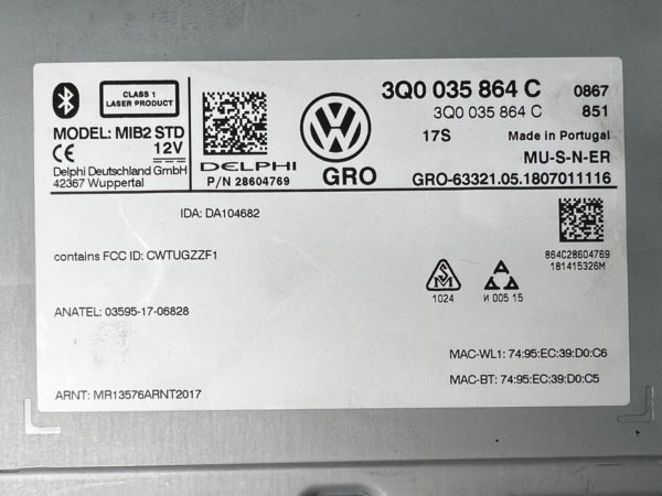 VW Tiguan II Discover Media MIB2 STD Unit Navi MOST Bluetooth WLAN 3Q0035864C