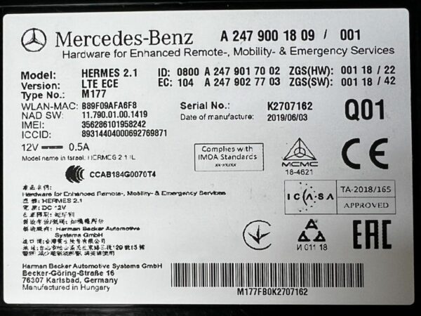 A2479001809 Module Unité De Commande multimedia interface Mercedes Class A W177