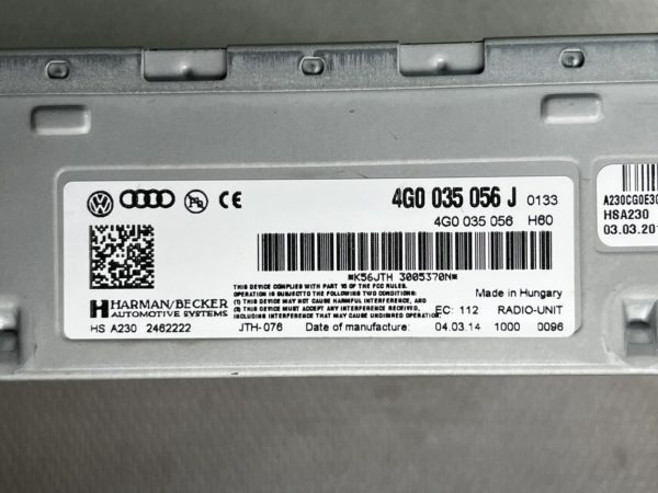 Dispositif de commande Ordinateur Navi Audi a1 a4 a5 a6 q5 q7 a8 4G0035056J MMI