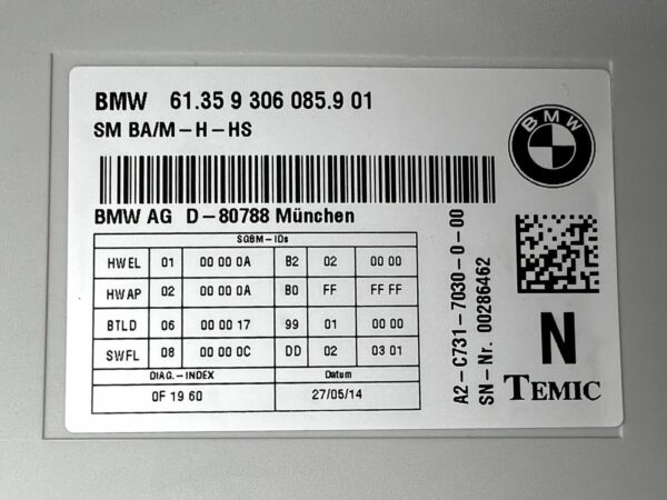 61.35 9 306 085.9 01 Module contrôle de sièges BMW F32 430d Série 4 Pack-M SM BA