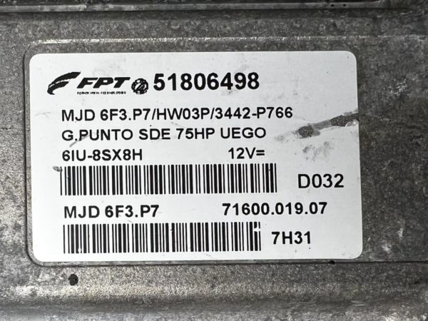 ECU Calculateur MJD 6F3.P7 51806498 HW03P Fiât GRAND PUNTO SDE 1.3 Jtd 75HP FPT