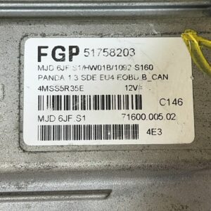 ECU MJD 6JF.S1 51758203 71600.005.02 C146 Fiat Panda 1.3jtd Calculateur moteur