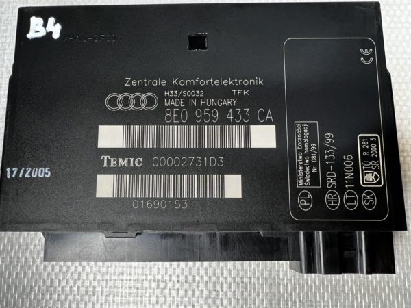 8E0959433CA Dispositif Commande Centralisé Boîtier conforte Audi A4 B5 B6 Temic